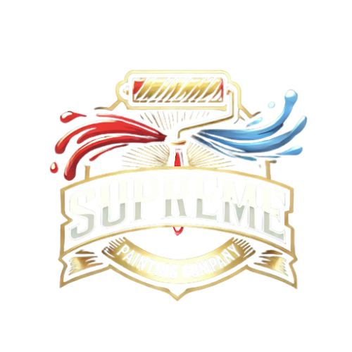 Stylized logo with colorful paint splash and golden banner design